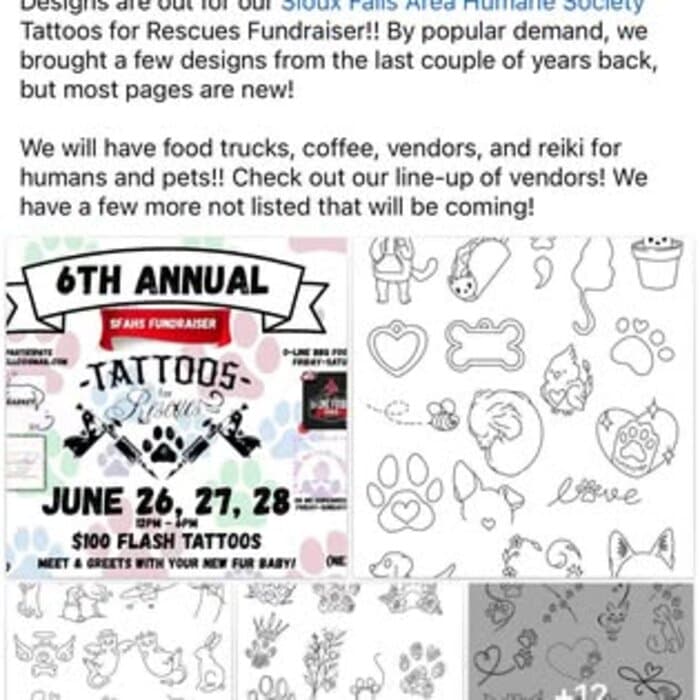 A real Willow Meadows Farm Facebook post announcing the annual Tattoos for Rescues fundraiser
